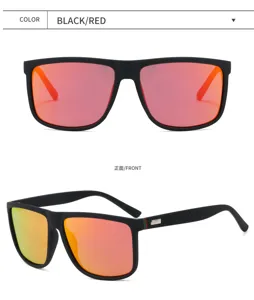 Classic square polarized sunglasses with stylish red lenses for outdoor sports and driving.