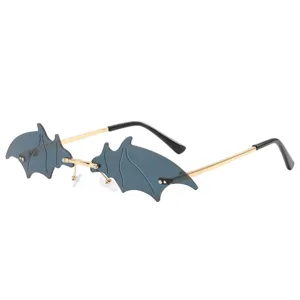 Bat Shaped Rimless Sunglasses Women Party Cool Eyewear Metal Temples Unique Design