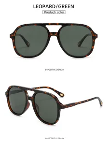 Vintage double bridge polarized aviator sunglasses for men and women, stylish leopard green design.