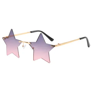 Women rimless star shaped sunglasses gradient pink purple fashion party eyewear.