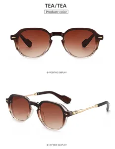 Retro literary gradient sunglasses with metal temples for women and men fashion eyewear.