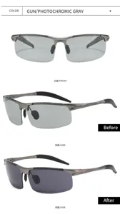 Detailed view of aluminum magnesium polarized sunglasses, gun gray frame, photochromic gray lenses.