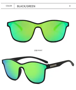 Polarized sunglasses with spring temples and green mirrored lenses for outdoor driving and cycling.
