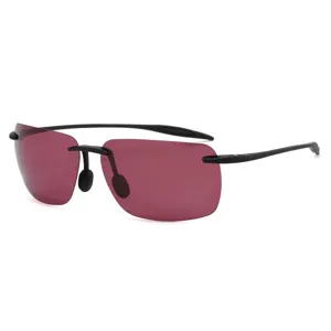 Occhiali da sole da pesca polarizzati senza montatura con lenti rosse e telaio TR90.