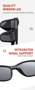 Polarized sunglasses detail image showcasing textured mirror legs and comfortable integrated nasal support.