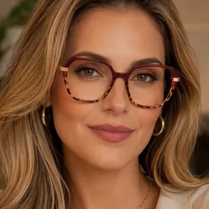 Modische farbblockierende Damen Blaulichtfilter Brille Detailansicht, stilvoller Gestell.