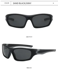 Gafas de sol deportivas polarizadas para hombre, montura negro arena, lentes grises.