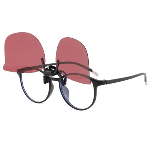 Polarized fishing clip-on sunglasses with wine red flip lenses for outdoor driving and night vision.