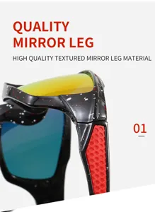 Close-up detail of sports polarized sunglasses temple, anti-slip textured design.