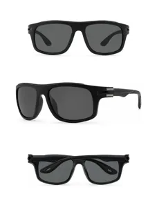 Detailed view of black sports cycling sunglasses with UV protection lenses from multiple angles.