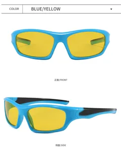 Gafas de sol deportivas polarizadas para hombre con montura azul y lente amarilla detalle.