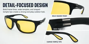 Outdoor sports cycling sunglasses featuring bold black frame and yellow uv lenses.