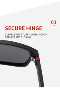 Durable polarized sports sunglasses detail view, sturdy hinge for outdoor cycling and driving.