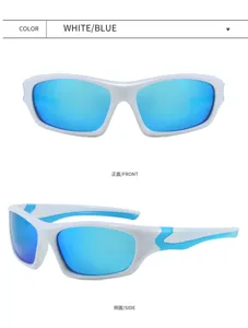 Gafas de sol deportivas polarizadas para hombre con montura blanca y lentes de espejo.