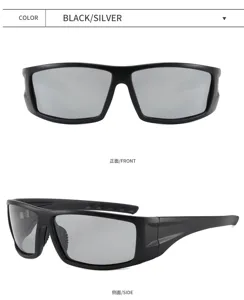 Lunettes de soleil polarisées de sport pour homme avec monture noire et verres miroirs.