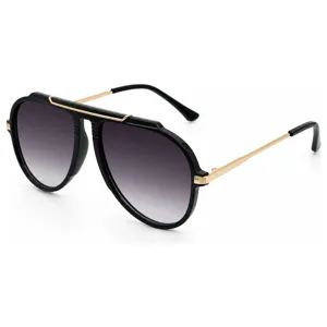 Fashion aviator sunglasses for men and women, black frame with gold details, UV protection.
