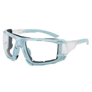 Veiligheidsbril schokbestendig heldere lenzen lichtblauw frame voor industriële sportenwerk.