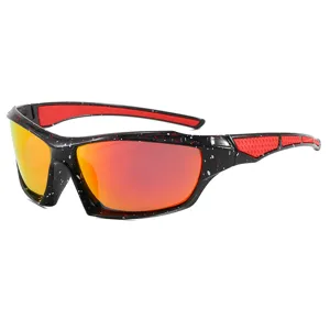 Men sports polarized sunglasses with red reflective lens for outdoor cycling and fishing.