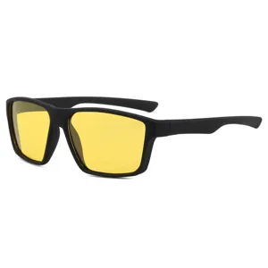 Men's polarized sports sunglasses featuring yellow night vision lenses and black frame.