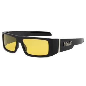 Retro black frame sunglasses with yellow lenses for outdoor driving, sports, and fishing.