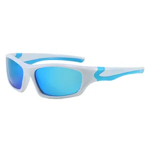 Gafas de sol deportivas polarizadas para hombre con lentes reflectantes azules y montura.