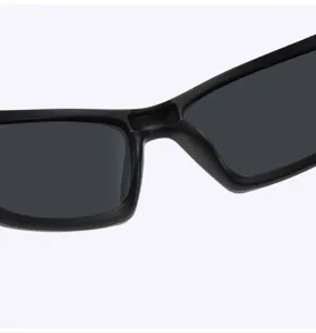 Close-up of black polarized sunglasses frame, sleek outdoor sports eyewear detail.
