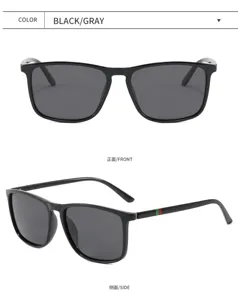 Lunettes de soleil polarisées homme monture noire verres gris design à bandes classiques