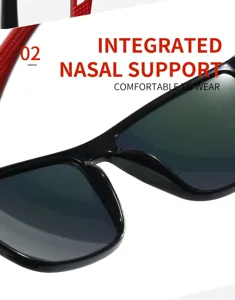 Close-up of polarized sports sunglasses with integrated nasal support for comfortable outdoor wear.