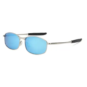 Classic metal polarized sunglasses with blue lenses for driving and fishing outdoor wear.