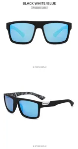 Men's polarized sunglasses with large black frame and blue reflective lenses for outdoor.