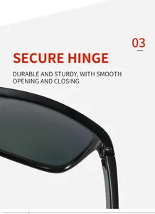Detail shot of black sunglasses sturdy secure hinge outdoor sports polarized eyewear