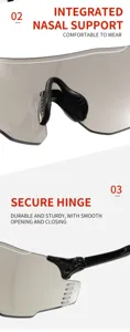 Cycling glasses detail image showing integrated nasal support and secure hinge design for outdoor sports.