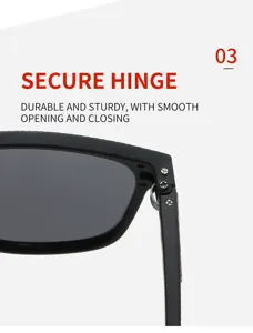 Close-up view of durable polarized sunglasses hinge with secure metal screws for smooth opening.