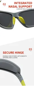 Close-up detail of sports sunglasses showing integrated nasal support and secure hinge mechanism.