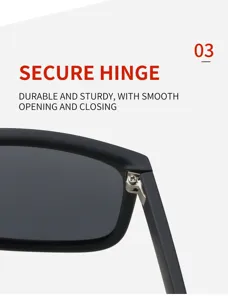 Detailed view of durable sunglasses hinge, smooth opening mechanism for sturdy eyewear.
