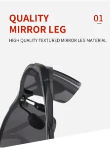 Polarized cycling sunglasses detail view, premium black frame temple design for outdoor sports.