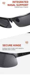 Cycling polarized sunglasses detail view showing integrated nose support and secure hinge structure.