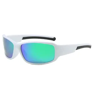 Men's sports polarized cycling sunglasses with white frame and colorful reflective lenses.