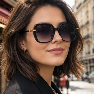 Neue Mode Metall Spleißen große quadratische Sonnenbrille Trend Luxus elegante Sonnenbrille