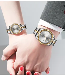 WLISTH Paar Quarz Uhr Edelstahl wasserdicht Luxus Partneruhren für Damen und Herren neu