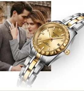 WLISTH Luxus Damenuhr Herrenuhr Quarz Edelstahl Armband goldfarbenes Zifferblatt elegant.