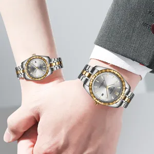 Paar Quarzuhr Set zweifarbig Edelstahl wasserdicht elegante Armbanduhren für Paare