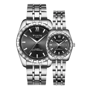 WLISTH Paar Quarz Armbanduhr Set mit Edelstahlarmband und schwarzem Zifferblatt wasserdicht.