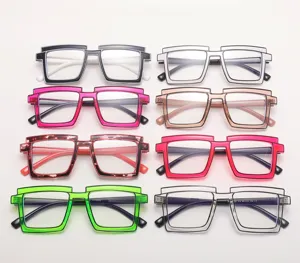 Stylish TR90 anti-blue light glasses with square frames, trendy color block design for women.