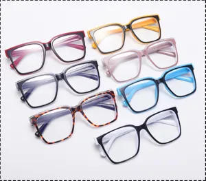 Stylish TR90 anti-blue light glasses for women, chic colorblock square large frame optical eyewear.