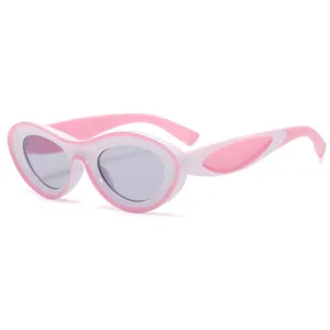 Pink white oval sunglasses trendy fashion color block eyewear for women and men styling