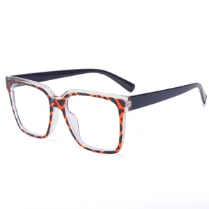Stylish TR90 anti-blue light square glasses for women, fashionable leopard print large frame.