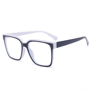 Fashionable TR90 anti-blue light glasses for women with bold black and white square frames.