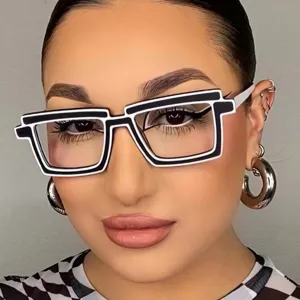 Fashion TR90 Square Frame Anti Blue Light Glasses Women Ins Style Big Frame Clear Lens Optical Eyewear