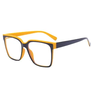 Fashion TR90 anti-blue light glasses women, chic contrast color square frame clear lens.